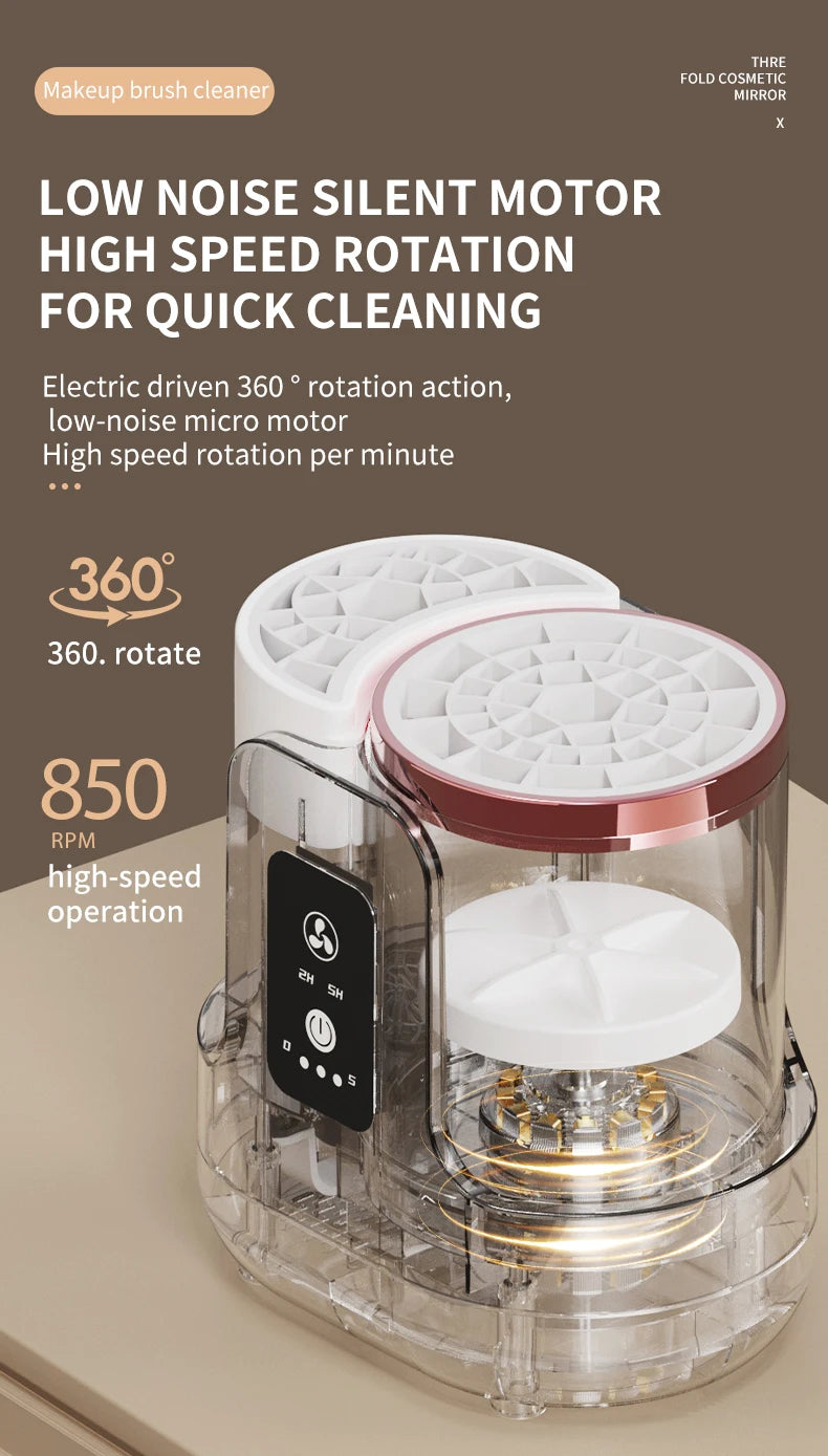 USB Electric Makeup Brush Cleaner 3-in-1 with Automatic Quick-Drying Support Device