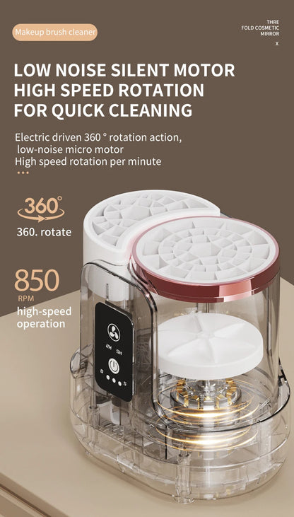 USB Electric Makeup Brush Cleaner 3-in-1 with Automatic Quick-Drying Support Device