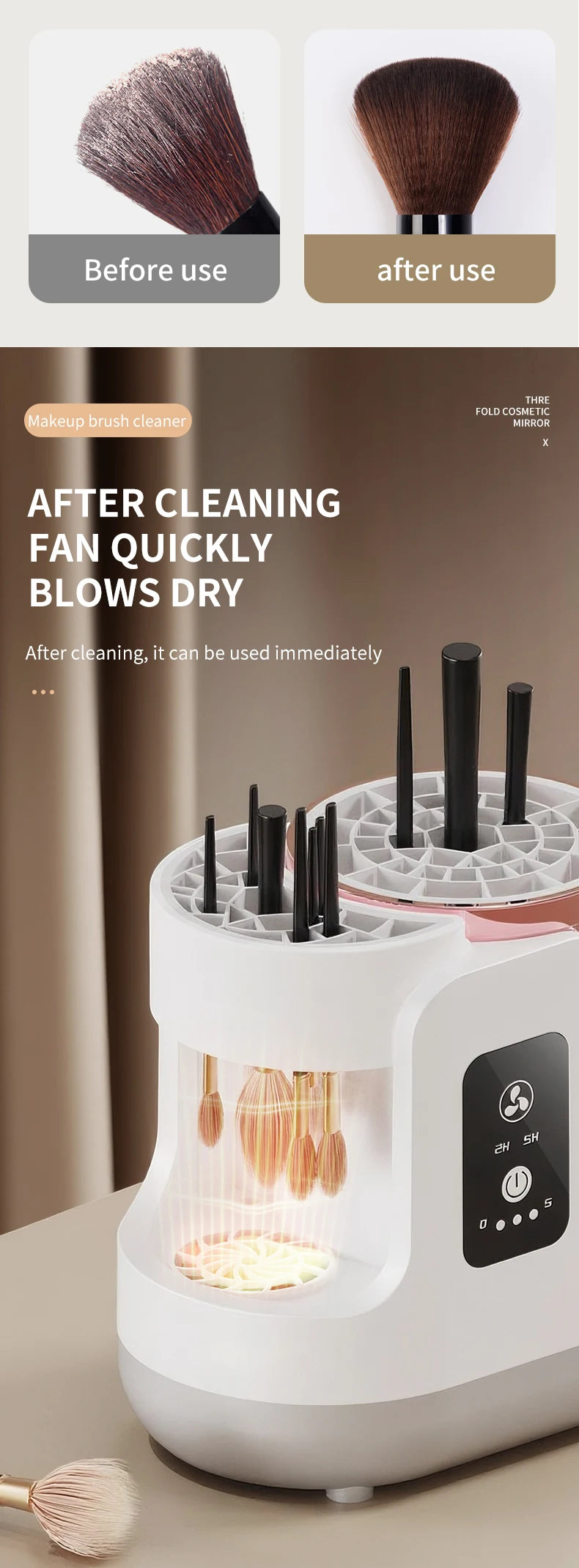 USB Electric Makeup Brush Cleaner 3-in-1 with Automatic Quick-Drying Support Device