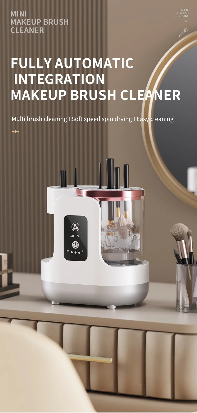 USB Electric Makeup Brush Cleaner 3-in-1 with Automatic Quick-Drying Support Device