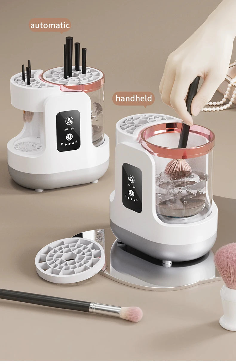 USB Electric Makeup Brush Cleaner 3-in-1 with Automatic Quick-Drying Support Device