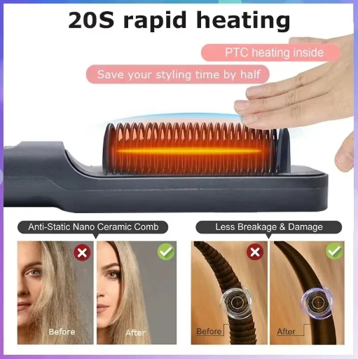 Hair Straightener Brush Heating Hot Comb Straightener Electric Hair Straightening