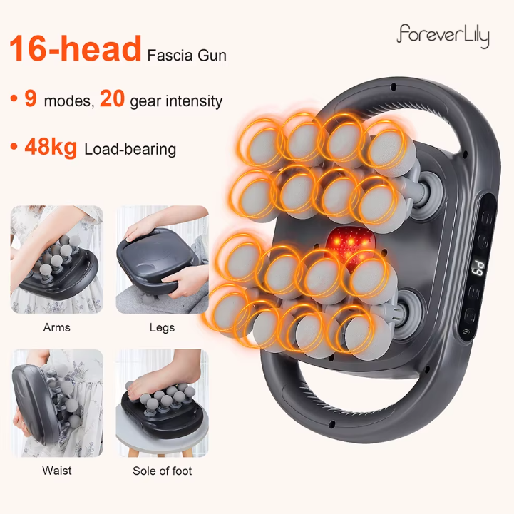 16-Head Fascia Gun High-Frequency Vibration Body Massage Gun Waist and Back Massager Neck Shoulder