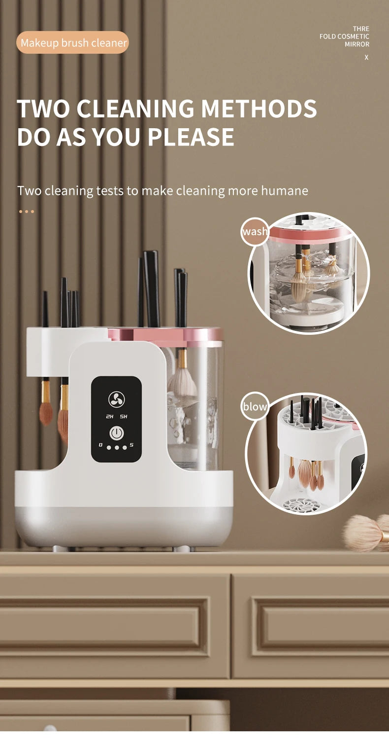 USB Electric Makeup Brush Cleaner 3-in-1 with Automatic Quick-Drying Support Device