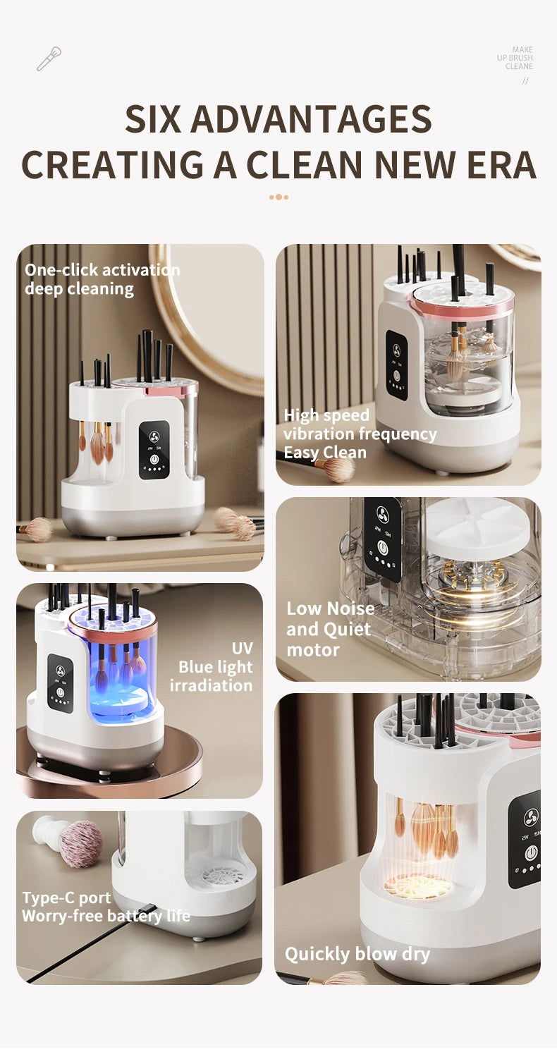 USB Electric Makeup Brush Cleaner 3-in-1 with Automatic Quick-Drying Support Device